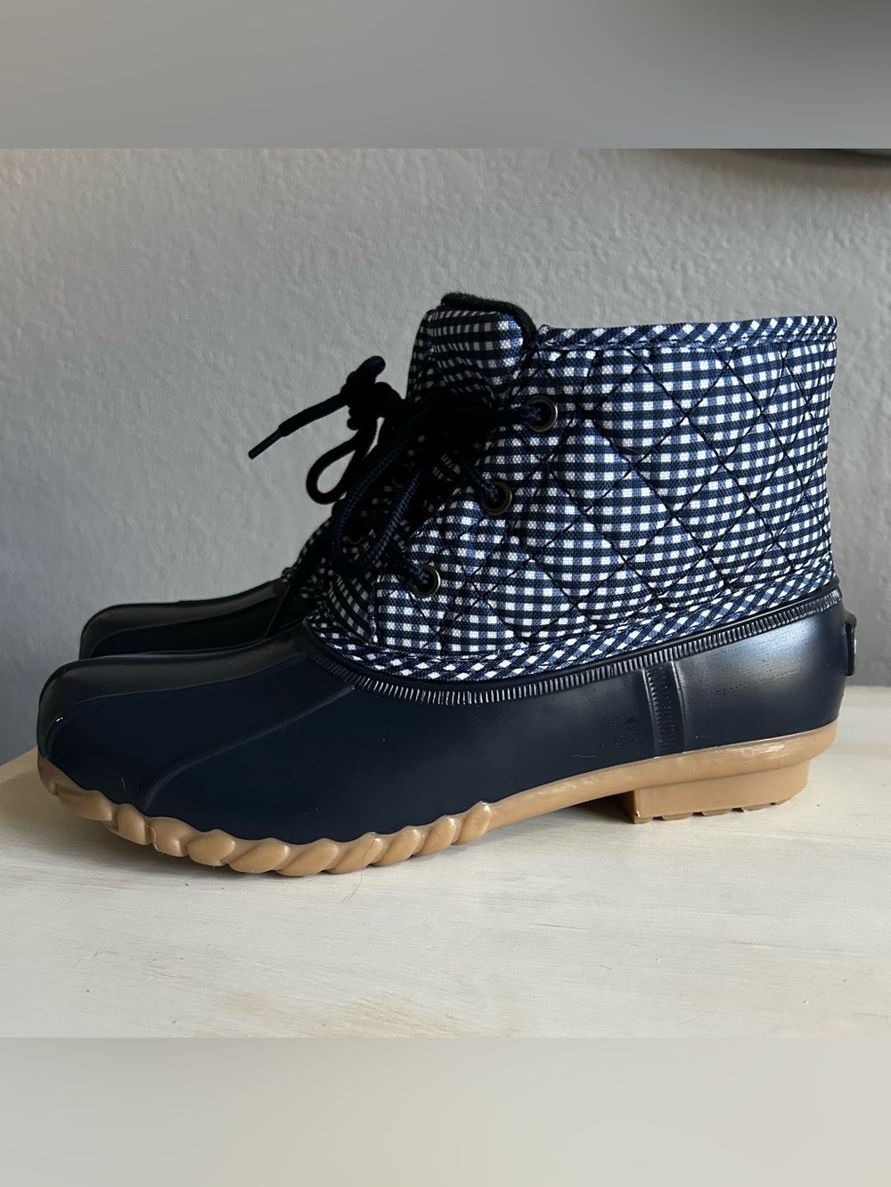 St. John’s Bay ankle waterproof boots/wellies, dark blue, women’s size 9.